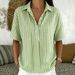 Summer Striped Shirt For Women Casual Fashion Short Sleeve With Collar_ecoleips.com