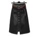 Women's Clothing High Waist Slim Fit Mid Length Denim Skirt For Women Retro Style One Row Of Buttons Slit A-Line Hip Skirt Spring_ecoleips.com