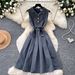 Salt Style Women's Sleeveless Collared Dress Slimming Waist Cinching Pleated Skirt Elegant Fitted Summer Outfit for Commuting_ecoleips.com