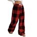 Women's Plaid Print Casual Wide-Leg Pants With Tie Waist - Soft Polyester Fabric, Comfortable & Stylish For Autumn & Winter_ecoleips.com