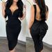 Women's Clothing elegant pure color hip wrapped backless deep V high waist bow elastic slit dress_ecoleips.com