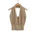 Aria Basics Aria Basics FS604-25 Summer New European And American INS Blogger Style Backless V-neck Buttoned Halter Knit Top Vest_ecoleips.com
