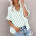Women's Clothing Spring And Summer Casual Loose Two Color Striped Cardigan Short Sleeved Shirt_ecoleips.com