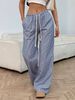 Women's Versatile Striped Loose Casual Elastic Waist Straight Leg Wide Leg Pants_ecoleips.com