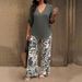 Digital Print V-Neck Lounge Set – Long Sleeve Top & Relaxed Pants (S-3XL, 6 Colors) | Lightweight Polyester Comfort Wear_ecoleips.com