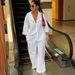 Women's White Loose Fit Lapel Shirt & Wide Leg Trousers Set – Elegant Office Suit, Business Casual Outfit (S-2XL)_ecoleips.com