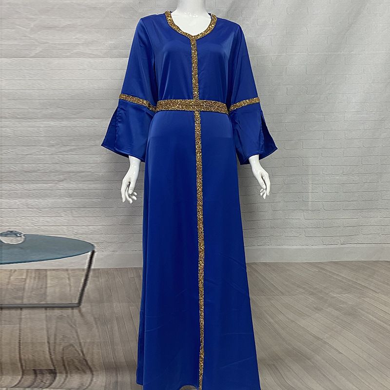Modest Abaya Dress Elegant Dress With Rhinestone Detailing - Long Sleeve Muslim Dress For Women, Embellished Maxi Dress Southeast Asia Middle East_ecoleips.com