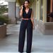Women's Clothing Sexy Women's Clothing With Pockets For High Waist V Neck Wide Leg Pants Irregular Jumpsuit With Belt_ecoleips.com