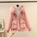 Women's Clothing Horn button parka women's autumn and winter new slim down cotton jacket fashionable plus velvet thick fur coat_ecoleips.com
