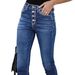 Cross-border European And American Fashion Hot-selling Multi-button Blue Denim Stretch For Women, Cuffed Skinny Pants_ecoleips.com