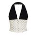 French Polka Dot Contrast Printed Lace Splicing Skinny Neck Suspender Top Spice Girl Sexy Backless Bottom Vest_ecoleips.com