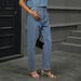 Women's Washed Pearl Denim Straight Leg Pants – Classic High Waist Trousers For Casual & Office Wear_ecoleips.com