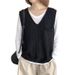 Cross-border V-neck Knitted For Women, Fashionable New Vintage Simple Layered Solid Color Loose Vest Top Trendy_ecoleips.com