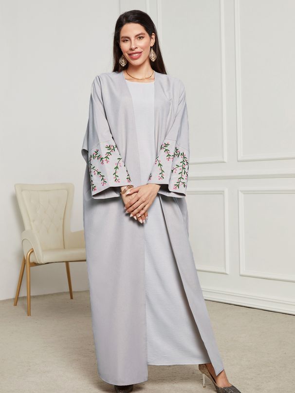 Women's Clothing Elegant Muslim Embroidered Long Dress Open Cardigan Fashionable Clothing Available For Spring Season_ecoleips.com