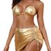 Women's Metallic Bikini Set – Sexy Foil-Finish Swimwear Trio | Adjustable Triangle Top & High-Cut Bottoms (Blue/Navy/Silver/Gold/Black, S-XL)_ecoleips.com
