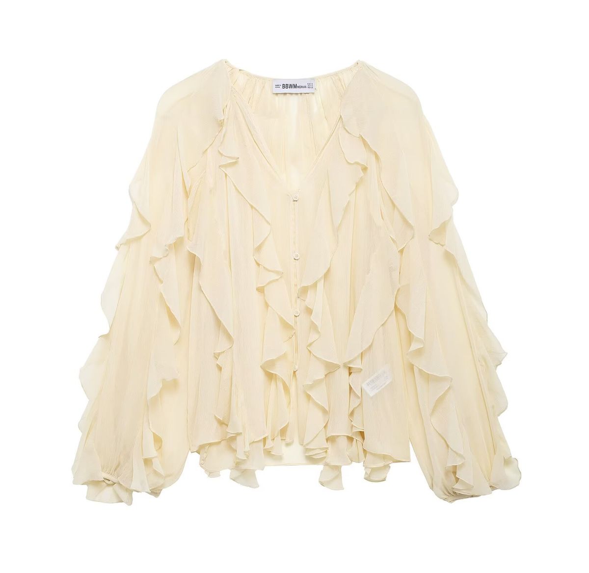 Aria Basics Aria Basics 2025 European And American Style Spring Women's Long-sleeve Layered Decorative Ruffle Shirt 6112_ecoleips.com