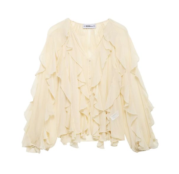 Aria Basics Aria Basics 2025 European And American Style Spring Women's Long-sleeve Layered Decorative Ruffle Shirt 6112_ecoleips.com