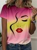 Women's T-Shirt Abstract Face Line Art Graphic Print Tops Casual O-Neck Short Sleeve Tee Summer Outdoor Fashion Female Clothing_ecoleips.com