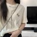 Women's Embroidered Pony Short Sleeve T-Shirt Pure Cotton White Loose Fit Versatile Couple Outfit Top Plus Size New Style_ecoleips.com