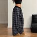 Women's Stretchy Elastic Waist Lounge Pants – Plaid Print, Loose Fit, Soft Polyester, Comfortable For Home & Outings (Black, Red, Yellow)_ecoleips.com