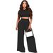 Women's Clothing Fashion Navel Baring Solid Color Wide Leg Pants Two Piece Suit_ecoleips.com