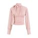 Spring Autumn Short Pleated Lacing Temperament Tops Women Clothing Long Sleeve Solid All-match Elegant T Shirts Office Fashion_ecoleips.com