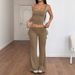 Women's Clothing Solid Color High-Waist Flare Pants Set - Stretchy Office Wear Two-Piece Outfit For Slimming Effect | Casual Wide Leg Trousers_ecoleips.com