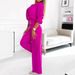 2025 New Women's Solid Color V-Neck Two-Button Two-Piece Long Pants Set_ecoleips.com