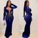 legant Long Sleeve Bodycon Dress With Rhinestone Details - Stretchy Velvet Party Dress For Women, Slim Fit Evening Gown In Black/Burgundy/Navy_ecoleips.com