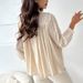 Women's Lace Trim Blouse With Lantern Sleeves - Flowy Chiffon Oversized Top For Elegant Casual Wear_ecoleips.com