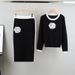 Spring Autumn New Camellia Knitted Set For Women Fashionable And Elegant Round Neck Top With Color-Block Bodycon Skirt_ecoleips.com