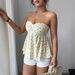 Women's Sexy Strapless Top European American Style Fashionable Pleated Jacquard Print Resort Style Top for Ladies_ecoleips.com