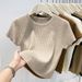 Women's Clothing Round Neck Wide Striped Short Sleeved Knitted Sweater Women's T Shirt Autumn New Slim Temperament Short Sweater Tops Women_ecoleips.com