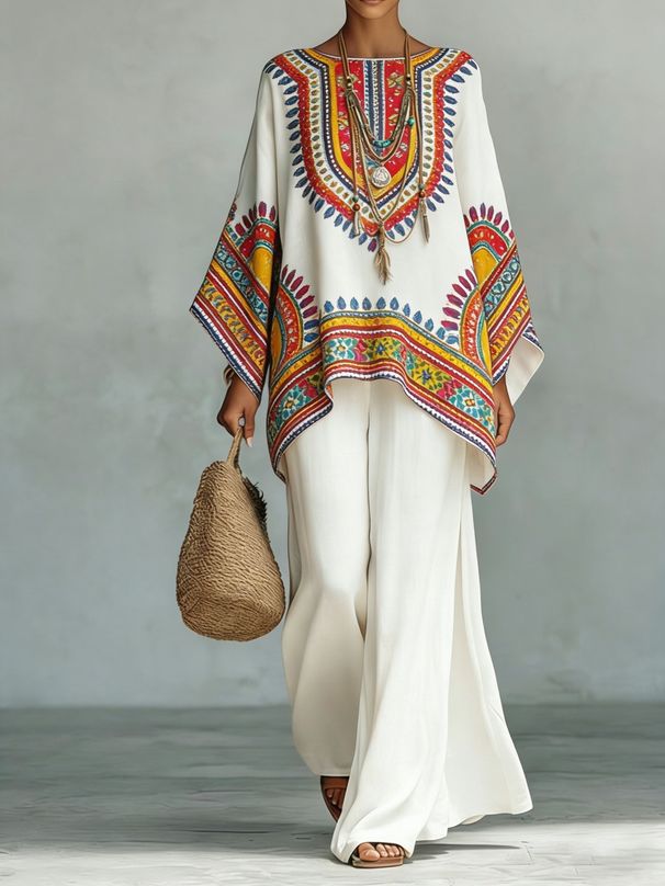 European And American Style Women's 3D Printed Two Piece Set Summer Vacation Loose Wide Leg Pants Polyester_ecoleips.com
