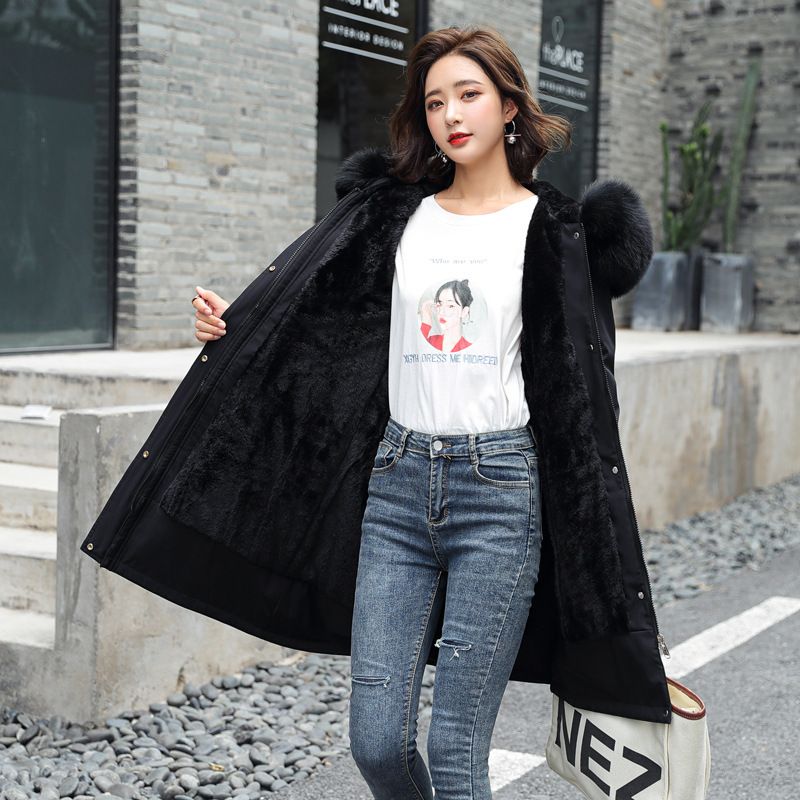 Women's Clothing winter new cotton coat women medium and long large fur collar plus velvet lining parka coat trendy_ecoleips.com