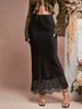 Women's Clothing Elegant High-End Satin Midi Skirt For Women With Lace Trim For Formal & Casual For Women_ecoleips.com