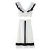 UC&ZA Style Women's Summer Color-Block V-Neck Ruffle Trim Slim Top And Skirt Set_ecoleips.com