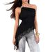 Summer New Style Women's Off-Shoulder Lace Patchwork Irregular Hem Vest Metal Buckle European American Cross Border Top_ecoleips.com