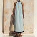 Women's Color Block Off Shoulder Halter Linen Dress – Loose Fit Boho Casual Resort Gown_ecoleips.com