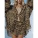 Versatile Leopard-Print Flared Collar Casual Home Wear Set-Spring/Summer 2023 Style With Loose-Fitting Long Sleeves And_ecoleips.com