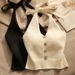 Women's Clothing Halter Neck Suspender Top For Women In Summer Inner Wear Or Outer Wear Beautiful Back Slim Fit Off Shoulder Short Knitted Vest_ecoleips.com