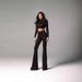 Women's Elegant Two Piece Set European American Style Fashion round Neck Long Sleeve Slim Fit Crop Top with Pleated Flared Trousers_ecoleips.com