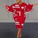 Elegant plus Size Bell Sleeve Dress Printed Slim Fit Wide Sleeve Women's Fashion for Spring And Autumn_ecoleips.com