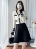K New Women's Dress With Temperament Splicing Knitted Dress Color Collision A-line Skirt_ecoleips.com