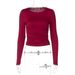 Women's Slim Fit T-Shirt European American Style Solid Color round Neck Long Sleeve Fashionable Pleated Top for Autumn 2025_ecoleips.com