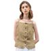 Women's Minimalist Linen Camisole Vest Short Style High-End Feel Front Button Design for Commuting_ecoleips.com