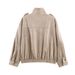 Trendy Faux Suede Jacket With Pockets - Autumn Casual Zip-Up, Stand Collar, Lightweight & Wrinkle-Free (XS/S/M/L, Khaki)_ecoleips.com