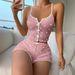 Women's Heart Shaped Printed Pajamas Set Contrast Color Home Clothes Front Slit Suspender Design New_ecoleips.com