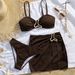 Women's Clothing Women Sexy Fashion Simple Solid Color Irregular Gold Bikini Decoration Three-Piece Swimwear Set_ecoleips.com