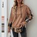 Women's Retro Plaid Hooded Sweatshirt – British Velvet Fake Two-Piece Long Sleeve Top (Coffee Brown/Dark Gray/Apricot, Sizes S-XL)_ecoleips.com